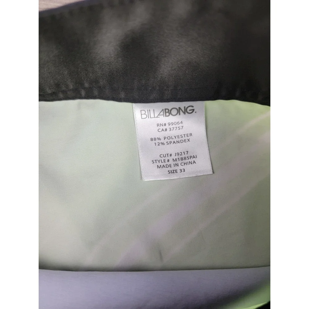 Billabong Swim Trunks Size 33 Green Drawstring Casual Shorts Beach Surf Pocket